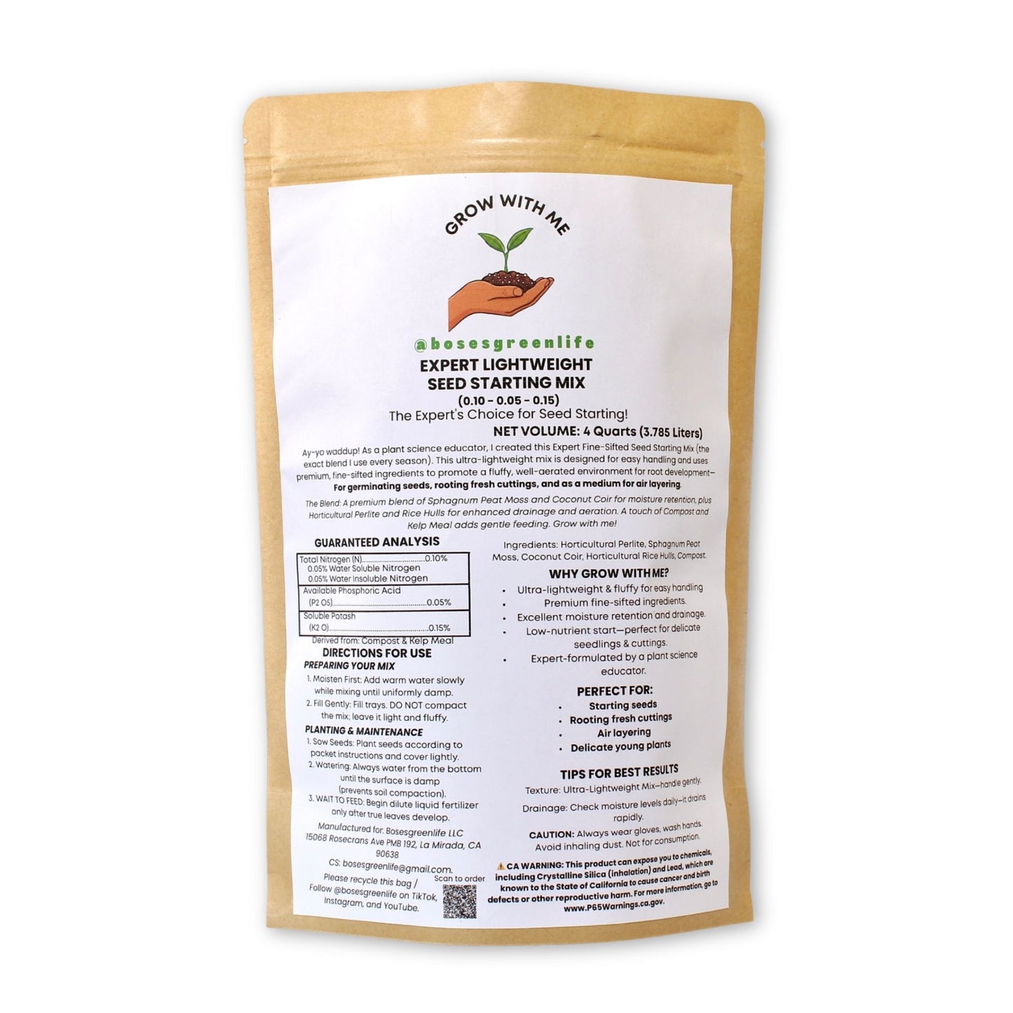 Beginner Single Bag: EXPERT LIGHTWEIGHT SEED STARTING MIX